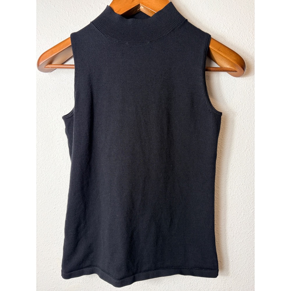Ann Taylor Mock Neck Sleeveless Sweater Black Ribbed Knit Minimalist XS Capsule